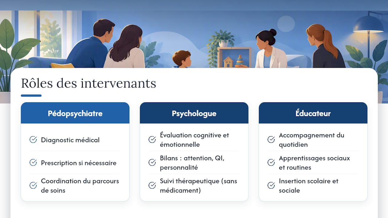 Comparaison des rôles des différents professionnels en pédopsychiatrie