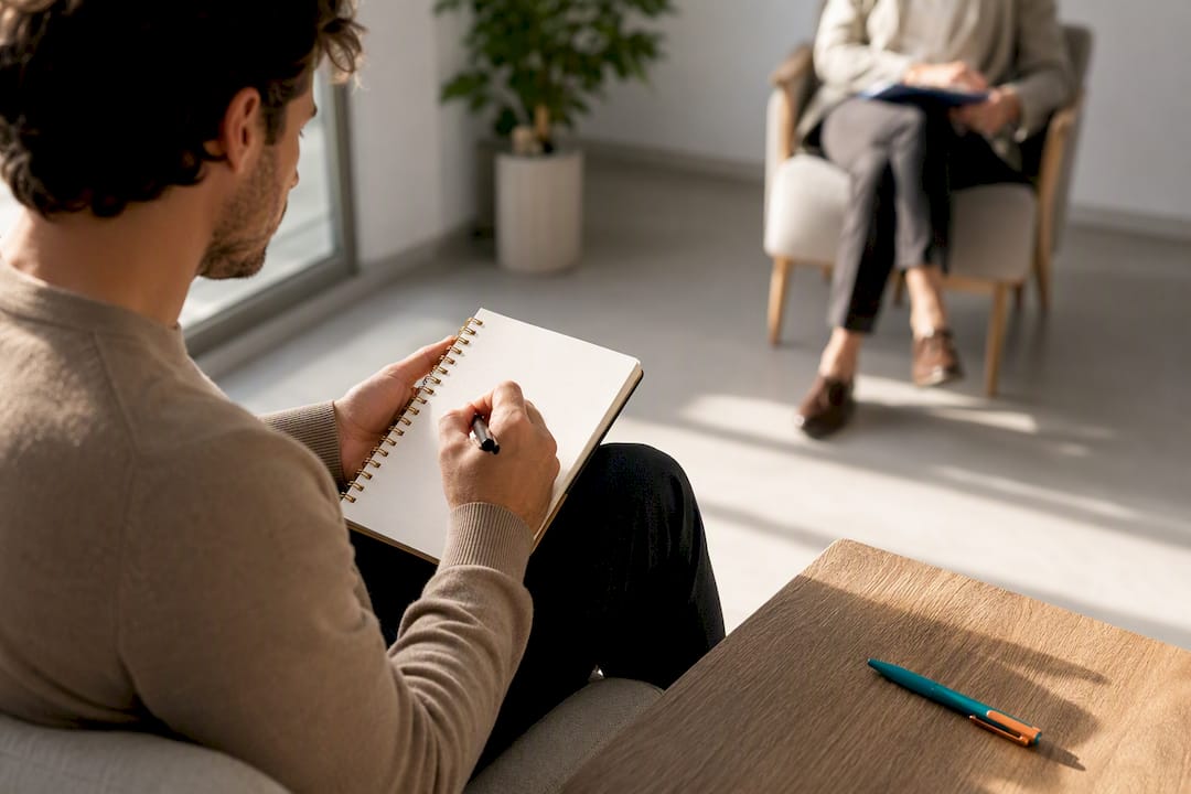 Un adulto organizza appunti per una valutazione specialistica