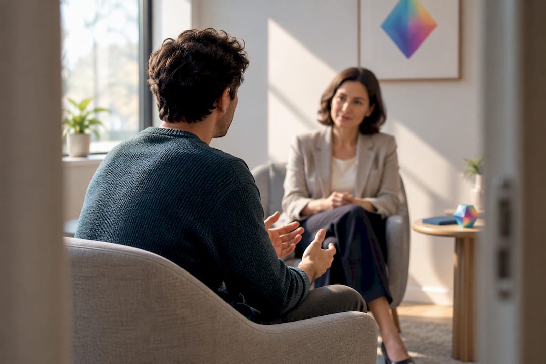 Adulte en discussion avec un psychiatre