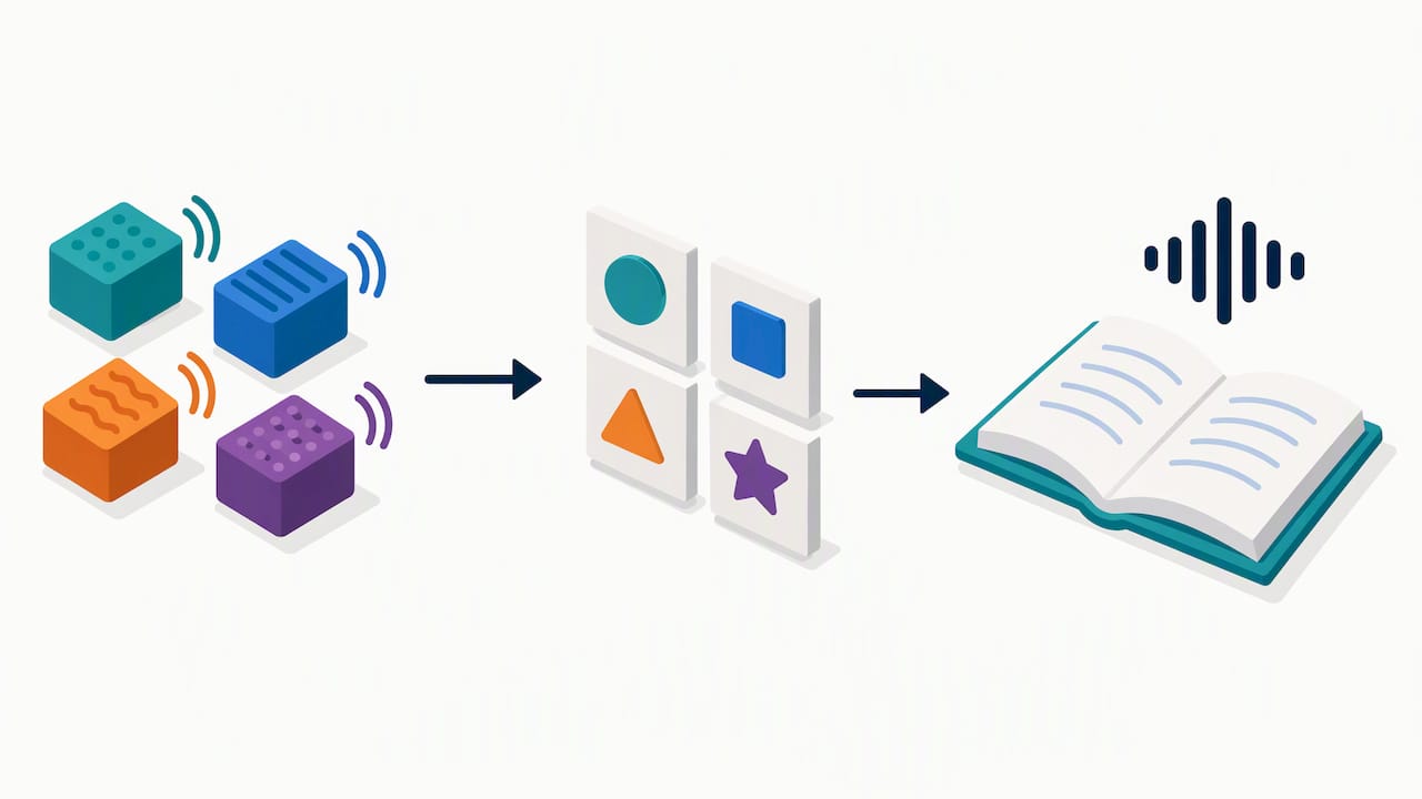 Illustrated pathway from sounds to letters