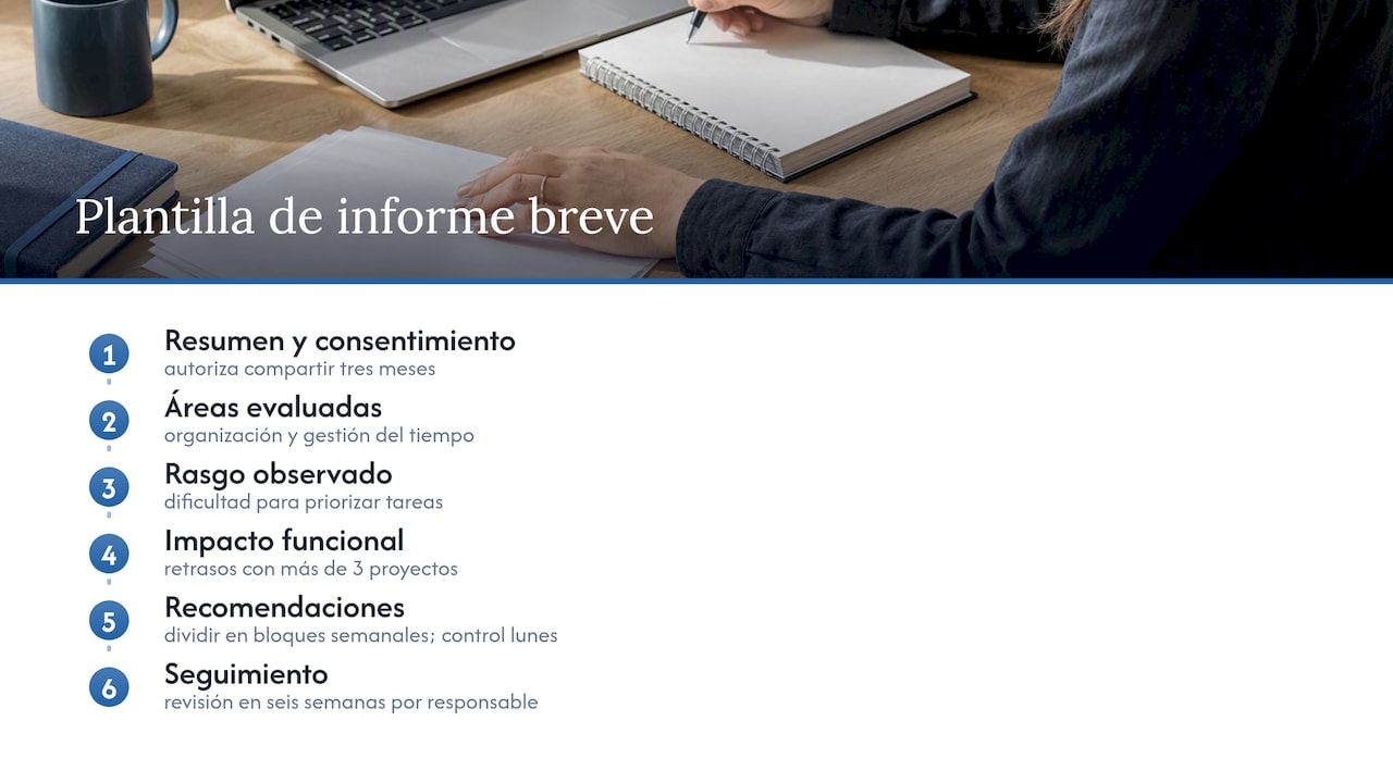 Plantilla breve: secciones y ejemplo de redacción para un informe para empresa — overview diagram