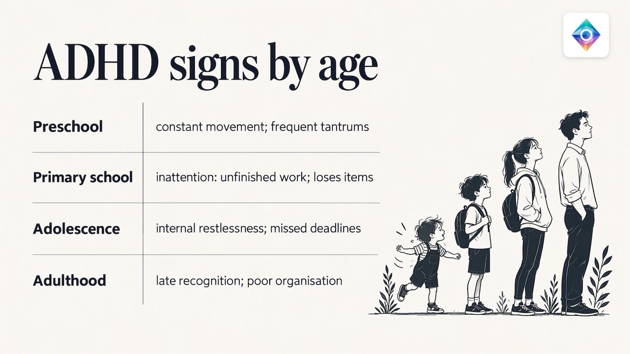 What are the early signs of ADHD at different ages? — overview diagram