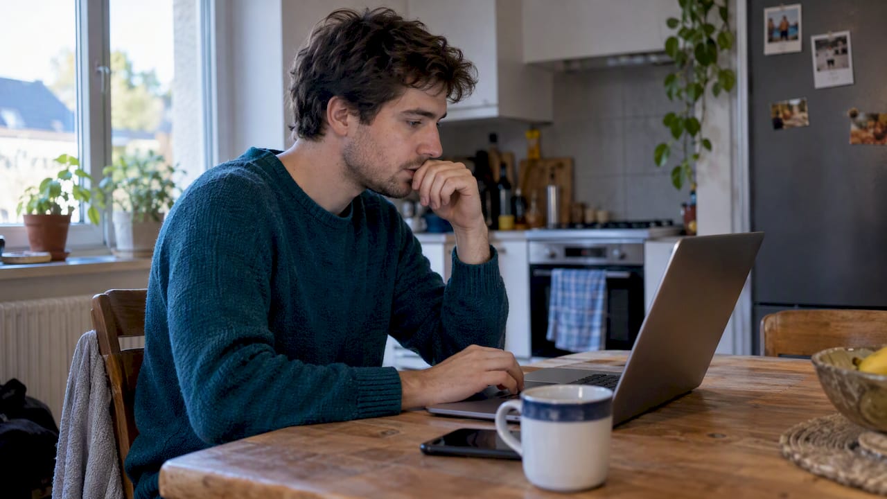 Un jeune adulte qui complète un sondage en ligne