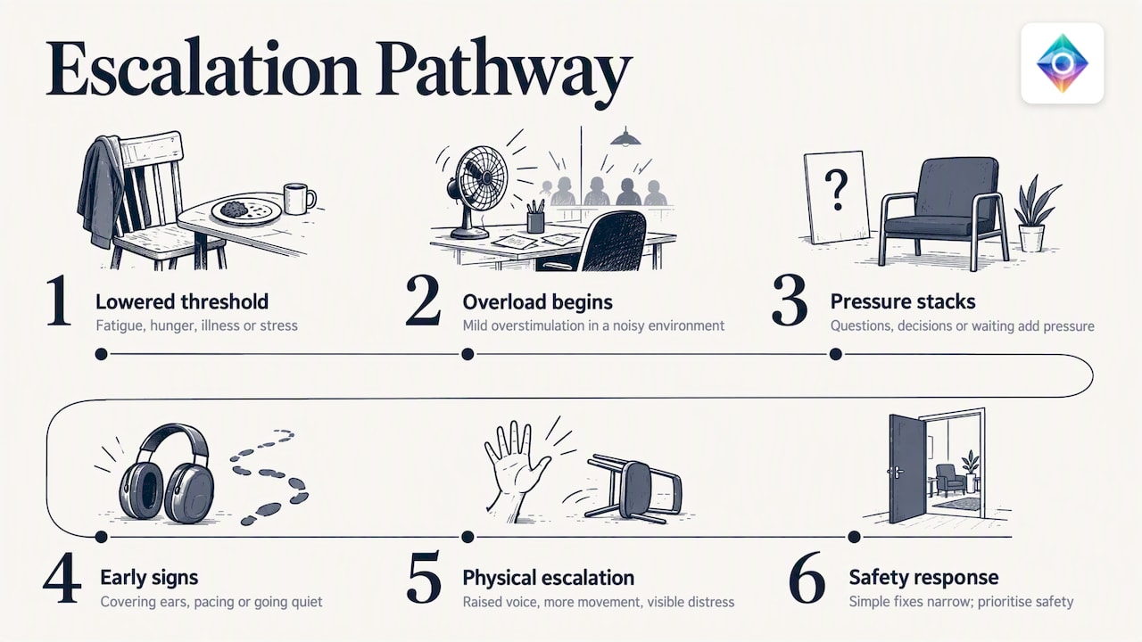 How sensory overload can escalate into a meltdown — overview diagram