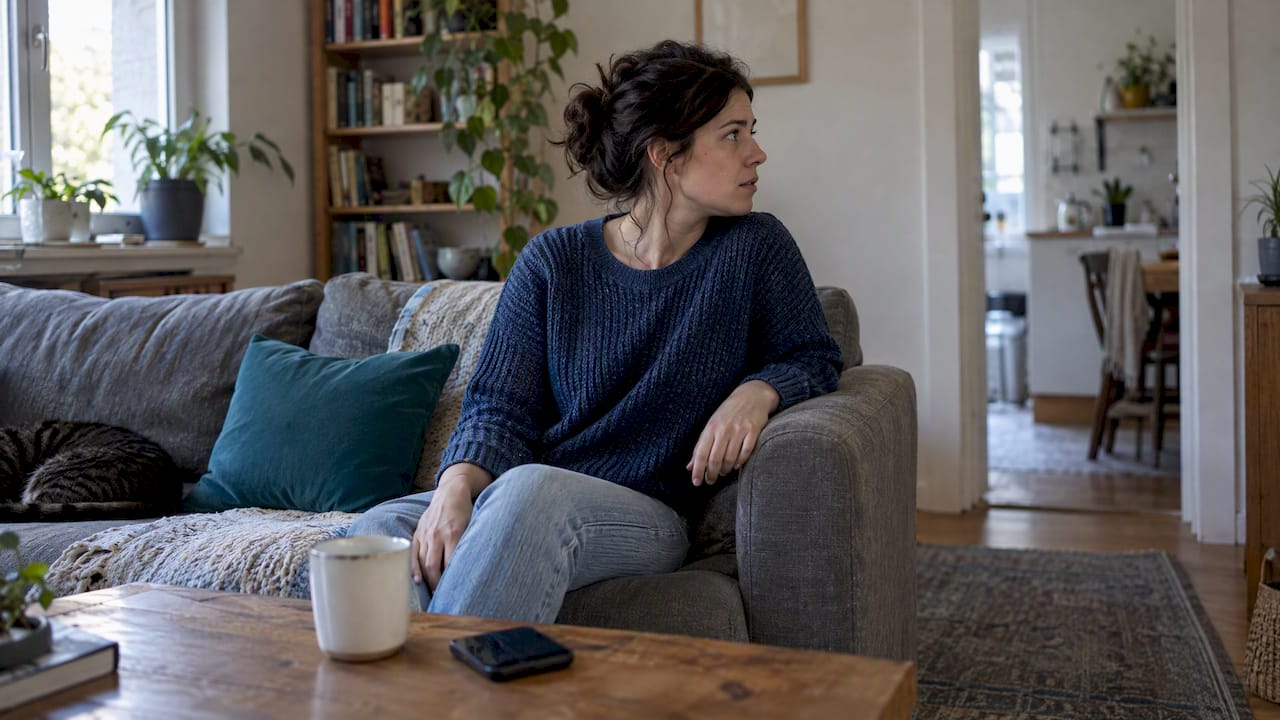 Persona che ascolta attentamente un rumore in casa