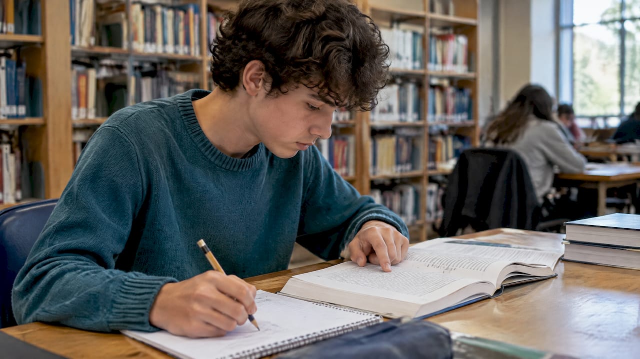 Un giovane segue la linea durante la lettura