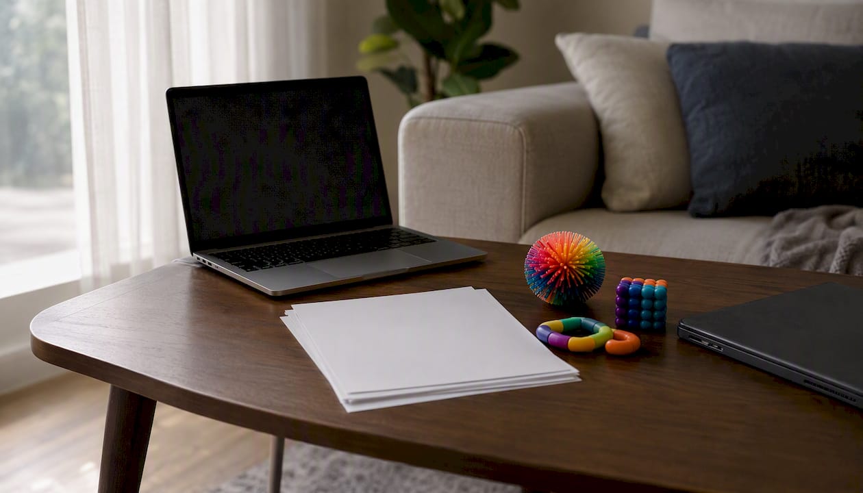 Clinical ADHD evaluation materials on desk