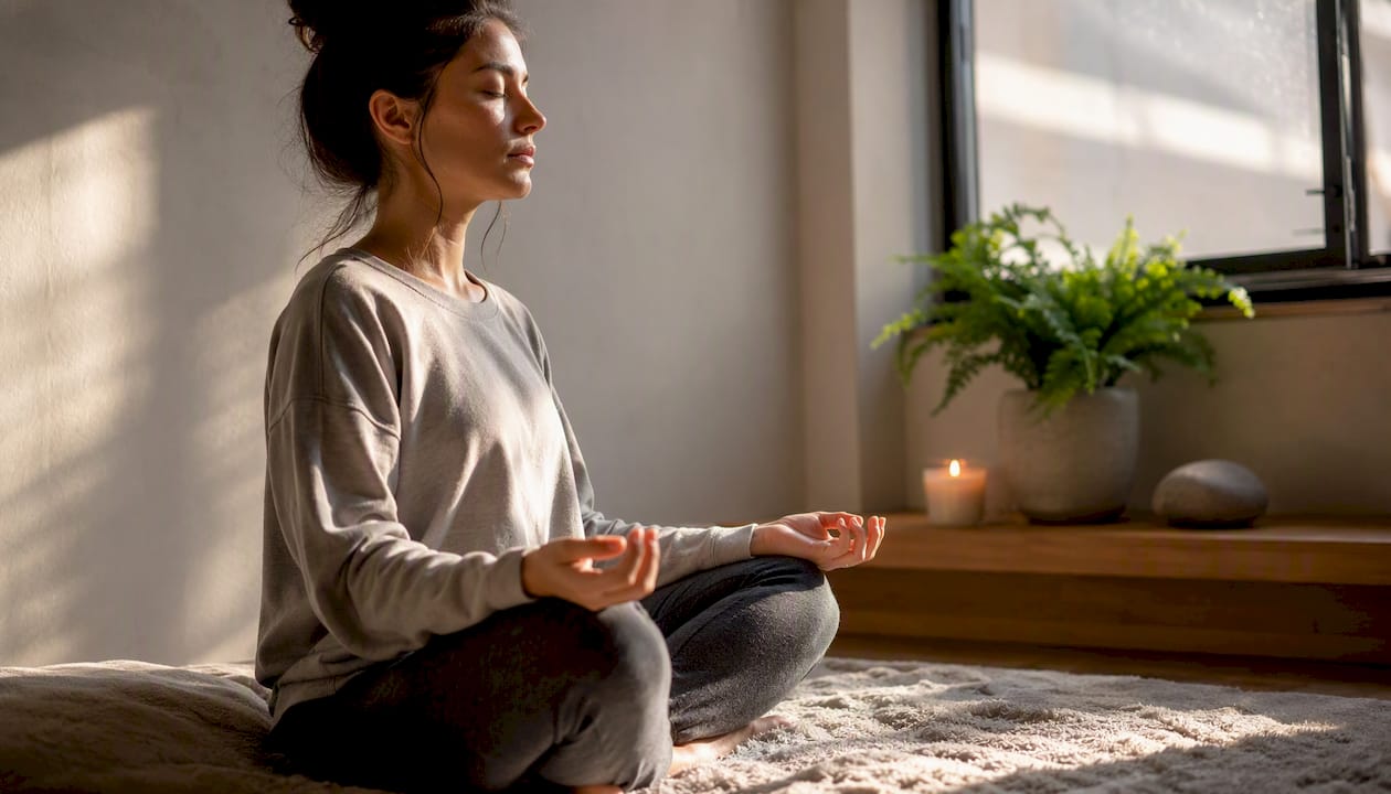 Person meditating in calm room
