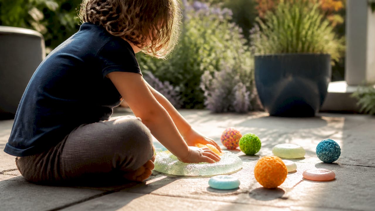 Child playing with sensory toys at home