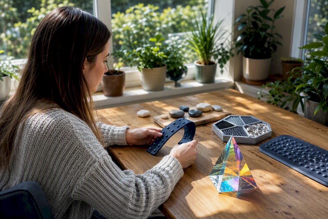 Hands using sensory focus tools on table