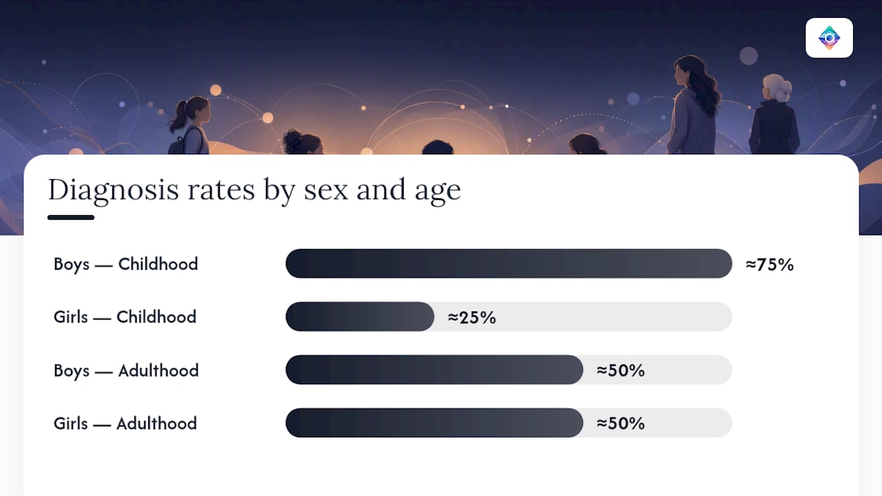 Diagram of ADHD diagnosis rates by gender and age