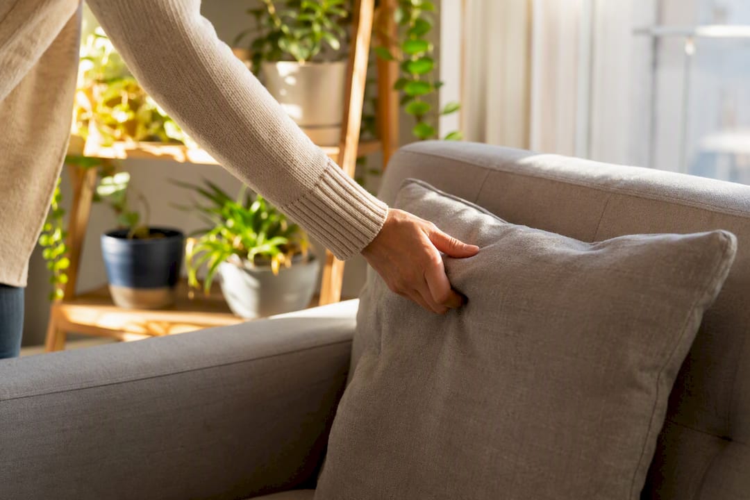 Main ajustant un coussin sur une chaise ergonomique