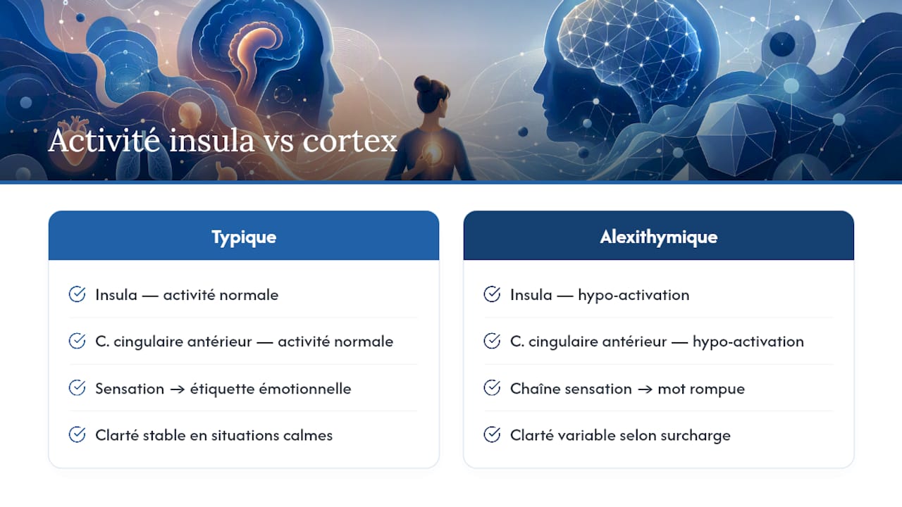 Schéma des régions cérébrales impliquées dans l’alexithymie