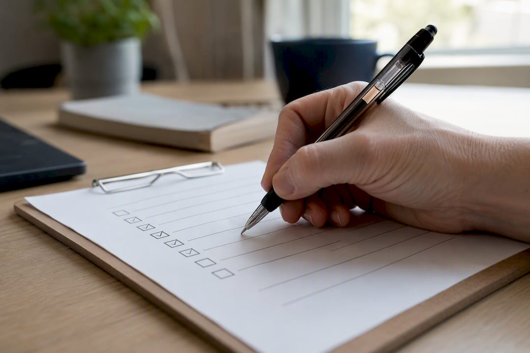 Main vérifiant les tâches sur une liste imprimée