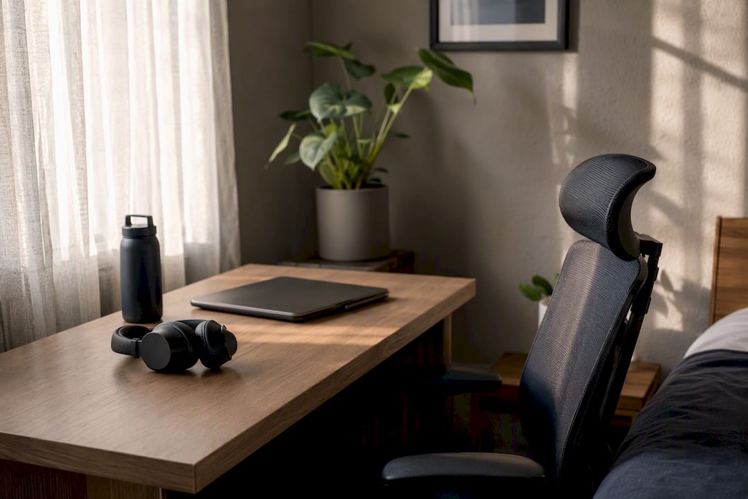 Coin bureau calme avec un casque audio