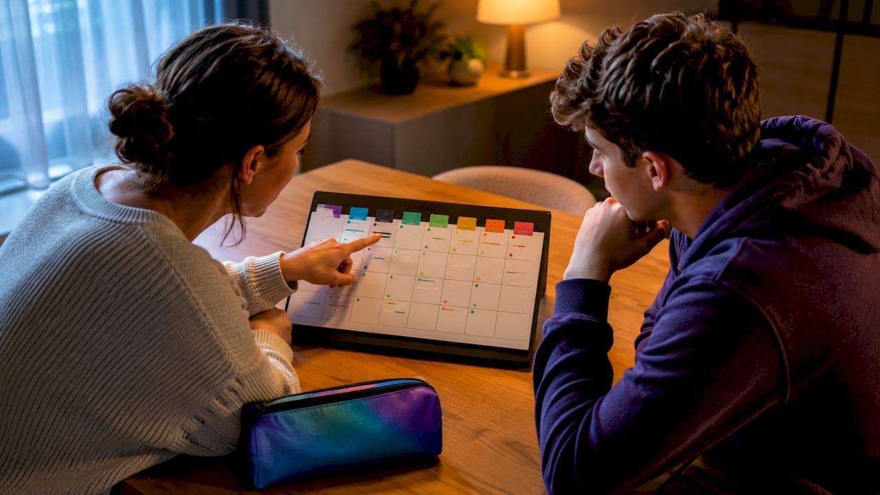 Teen and parent reviewing recurring school patterns