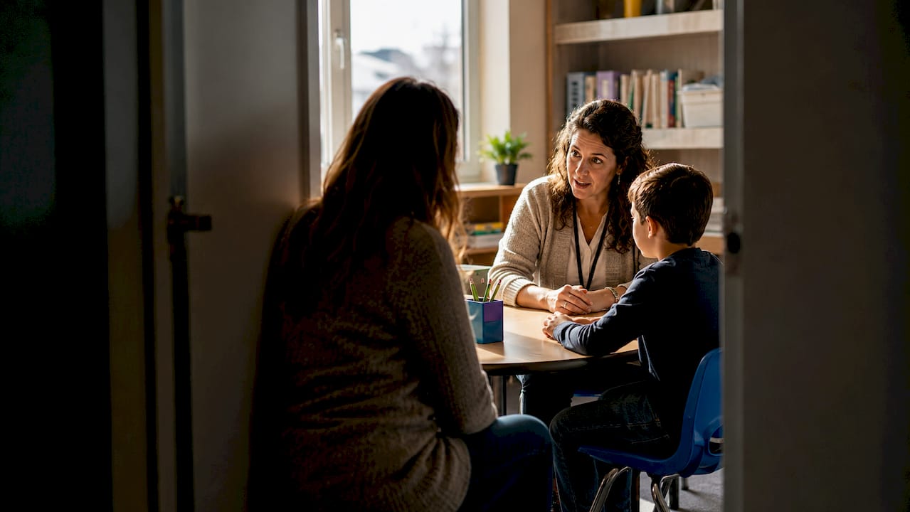 Clinician evaluating child with parent present