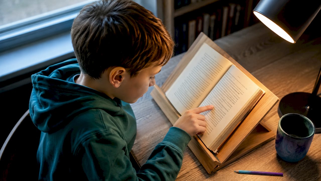 Child tracking words while reading