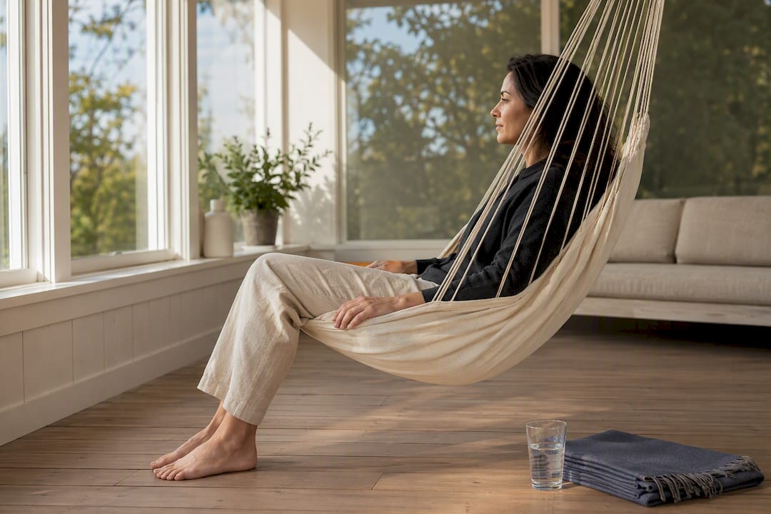 Adult gently swaying in hammock chair