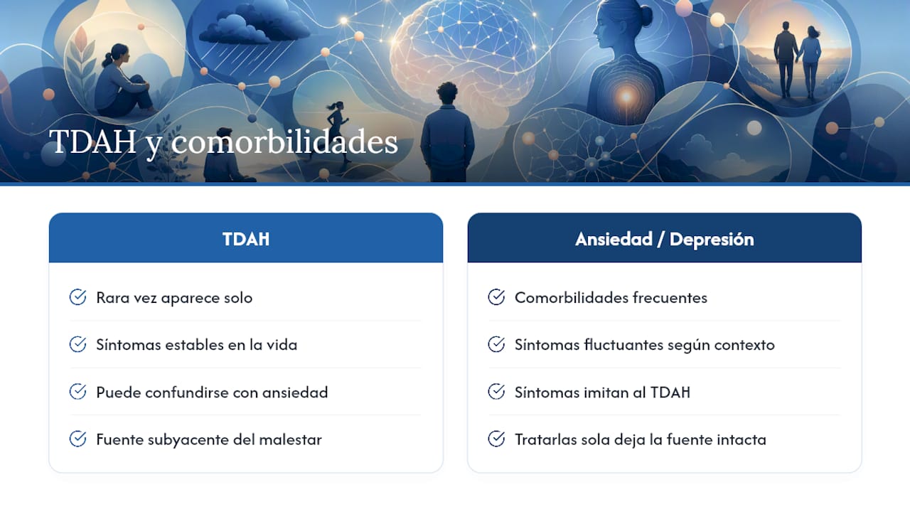 TDAH y salud mental: ansiedad, depresión y otras comorbilidades — overview diagram