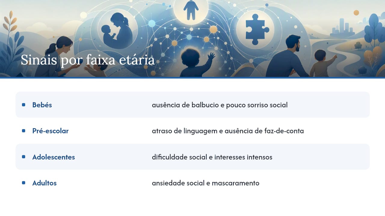Sinais de autismo organizados por faixa etária