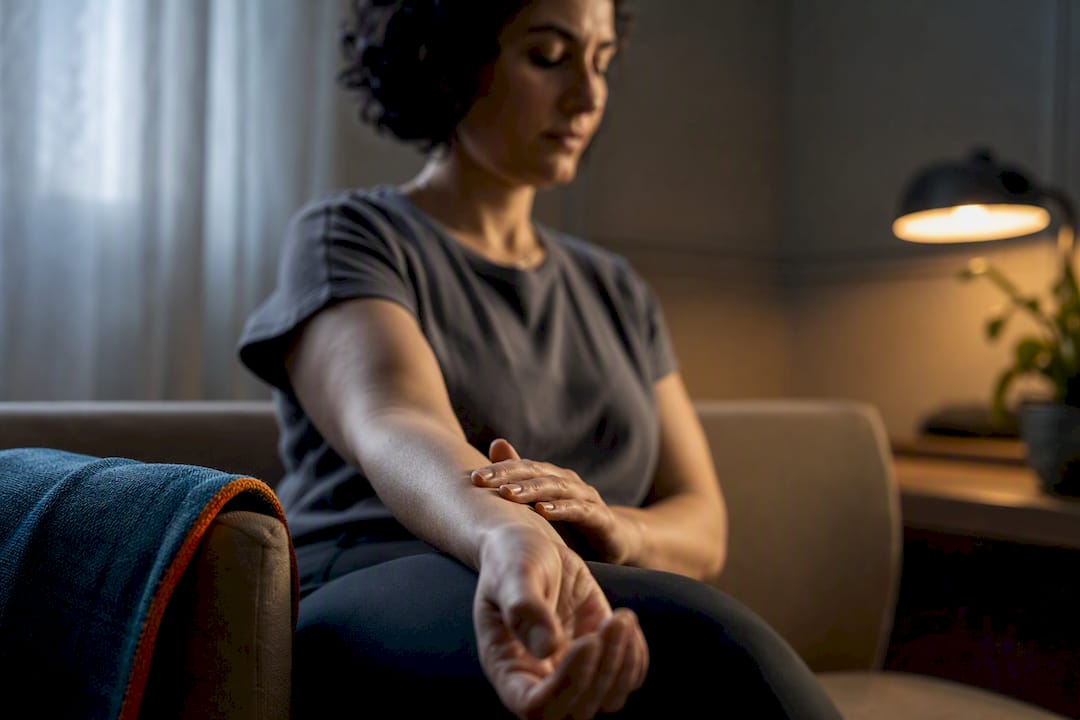 Adult noticing pulse and breathing