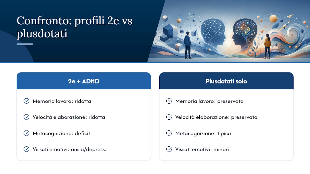 Doppia eccezionalità (2e): come cambia il profilo quando plusdotazione e ADHD coesistono? — overview diagram