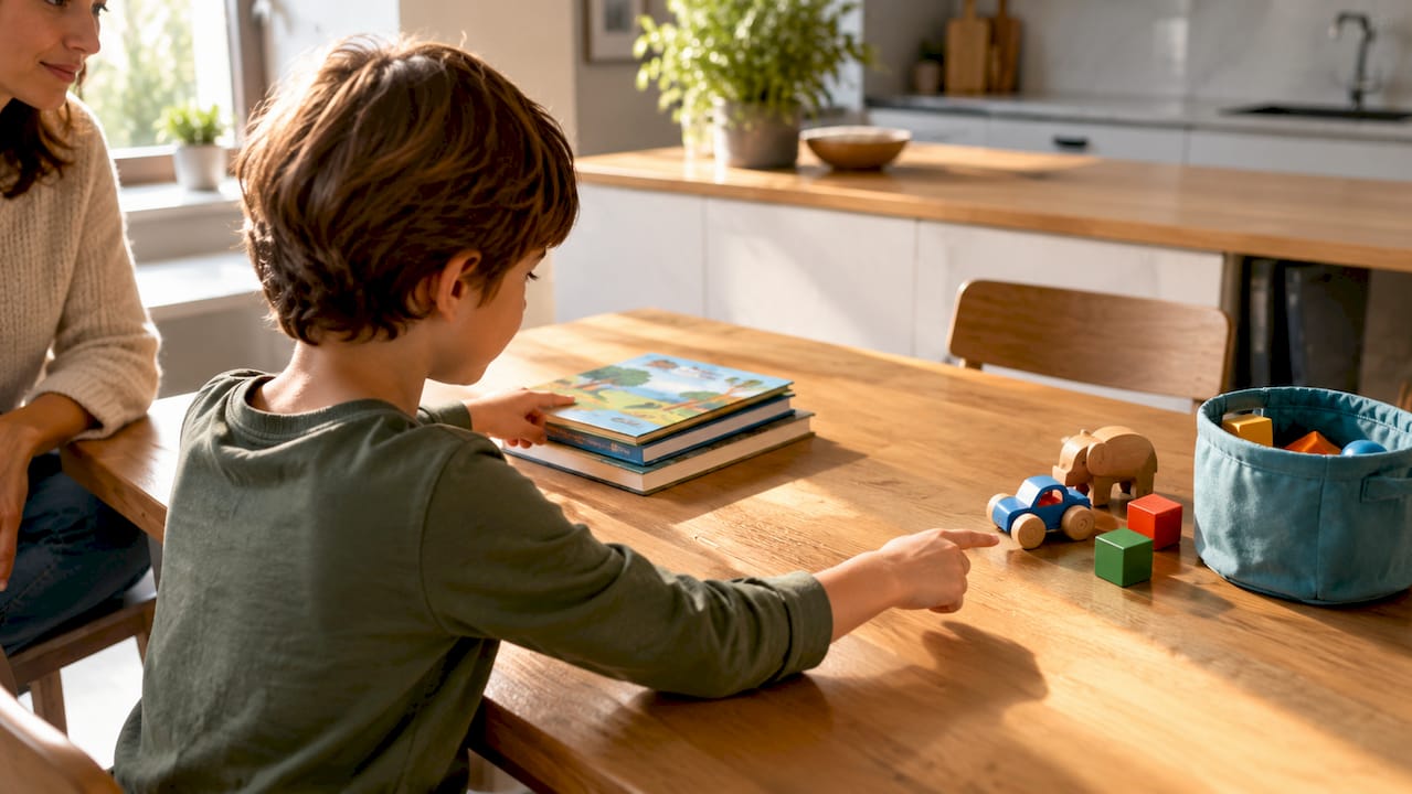 Un enfant qui choisit entre des livres et des jouets