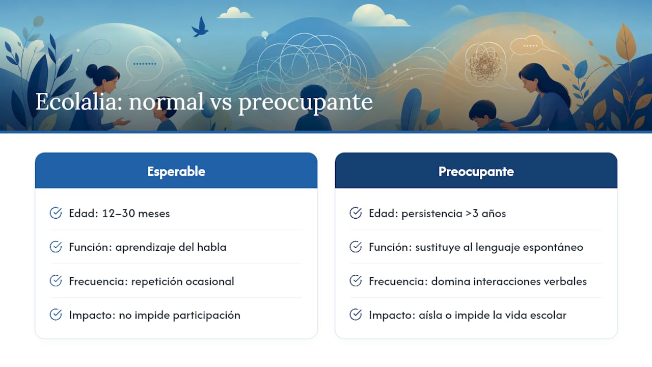 ¿Cuándo la ecolalia es normal y cuándo es motivo de evaluación? — overview diagram