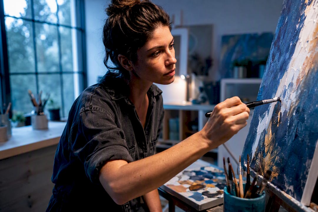 Une personne concentrée sur une activité de peinture