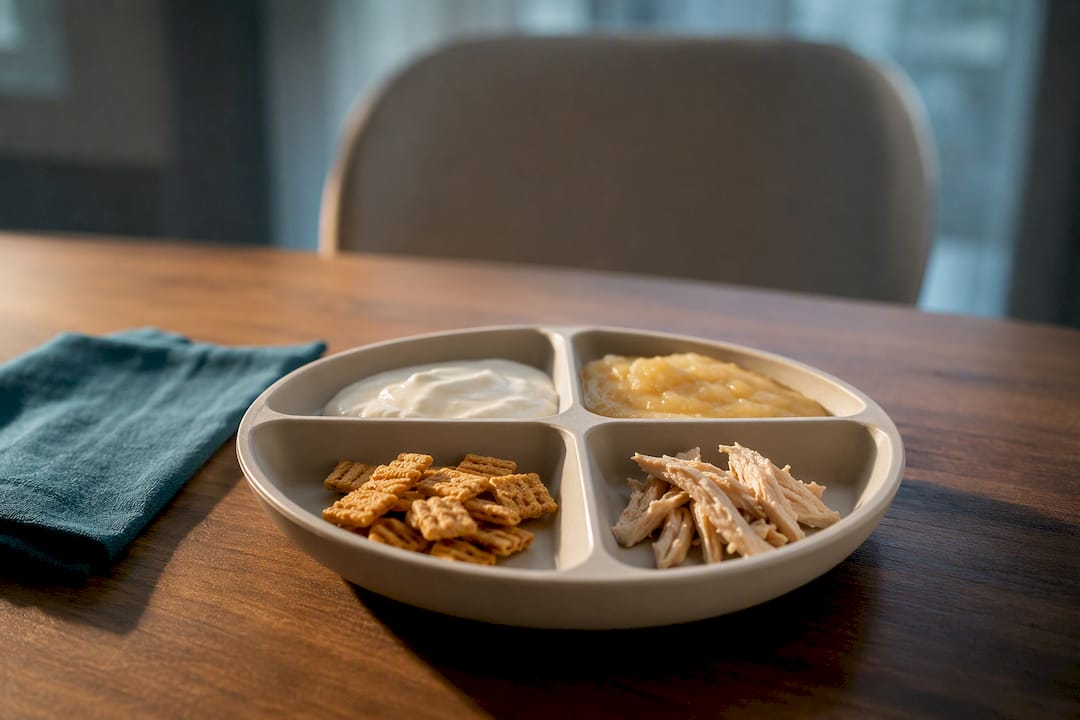 Plato con alimentos organizados según su textura