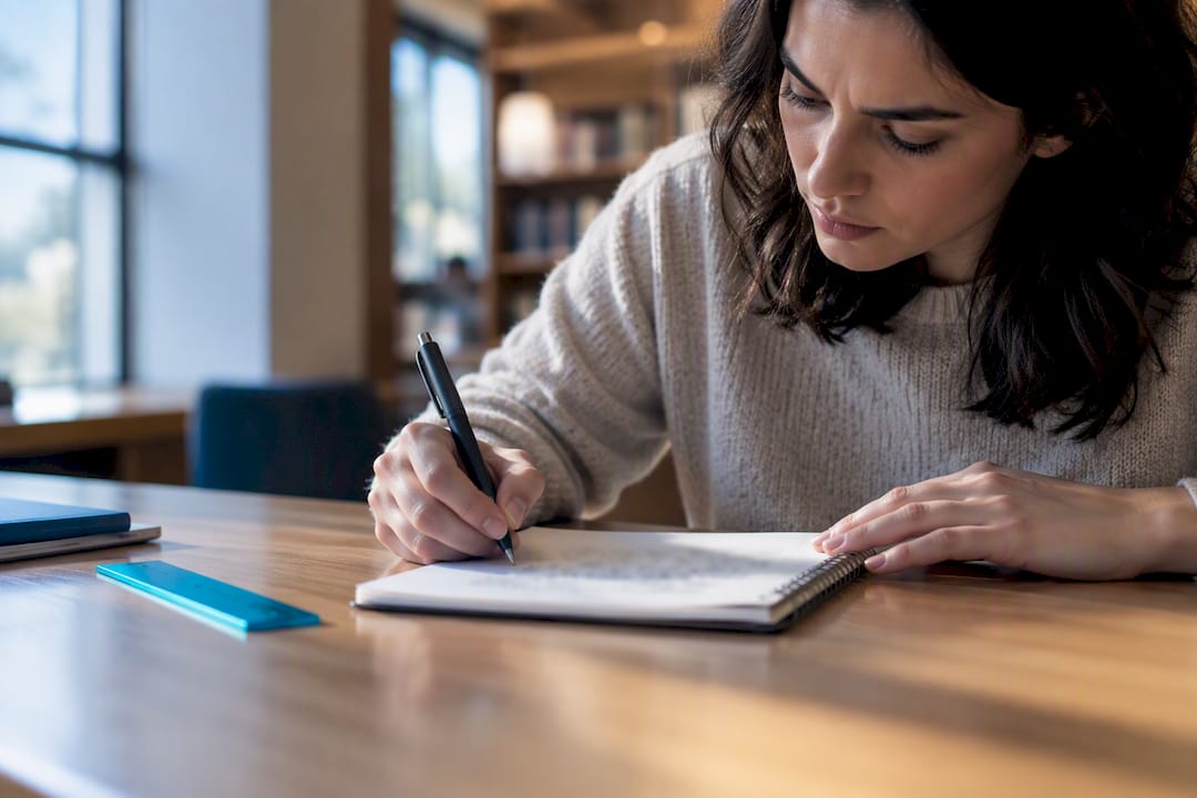 Mano de adulto escribiendo con empeño
