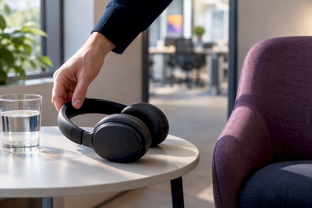 Noise cancelling headphones in a quiet room