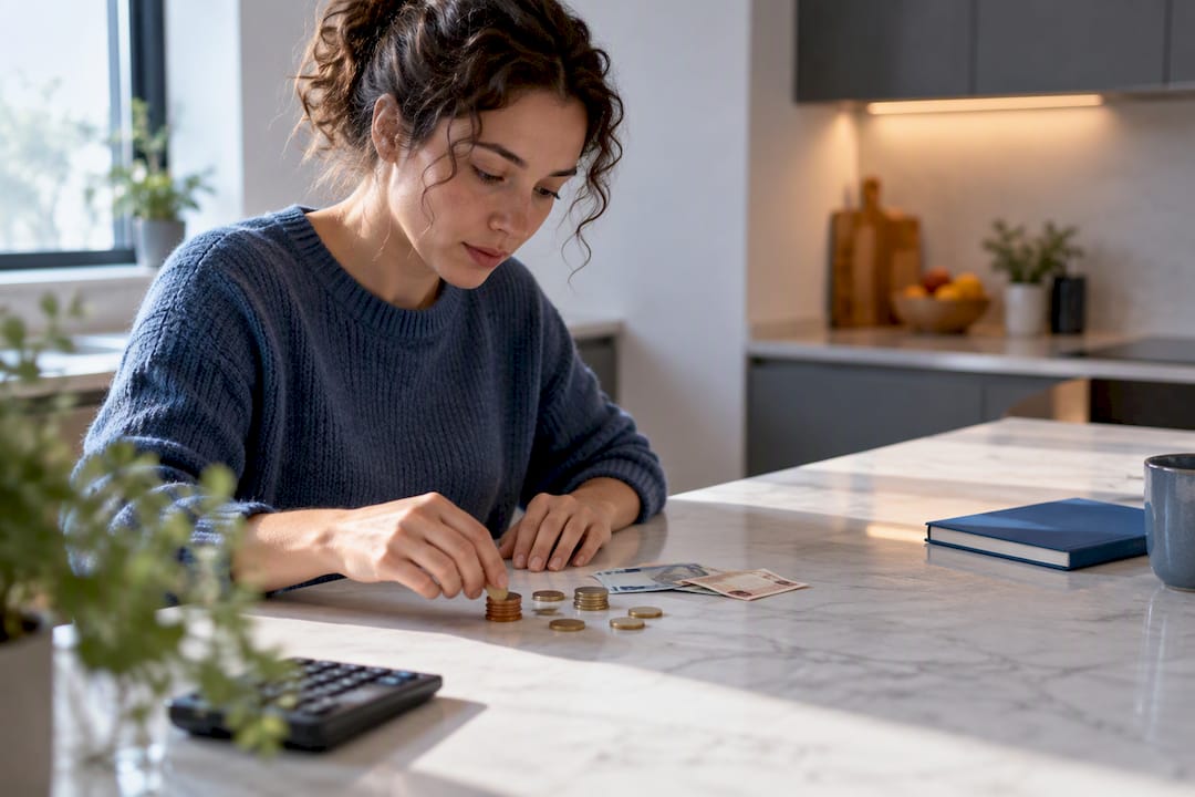 Adulte en train de vérifier un calcul avec des pièces